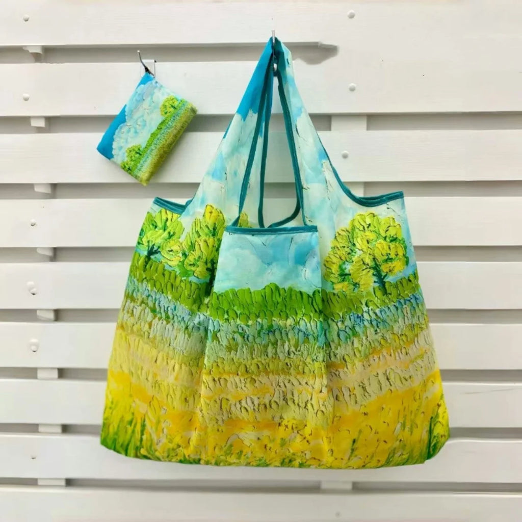 Oil Painting Print Folding Shopping Bag Portable Design Large Capacity Square Shopping Bag Foldable Feature Positioning Design Oasis Select Style 5