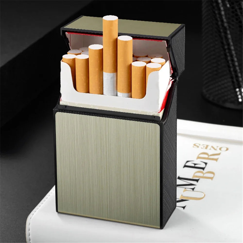 Portable Cigarette Case Metal Smoking Cigarette Box 20pcs Capacity Tobacco Holder Cigarettes Pack Cover Storage Box Men's Gadget Oasis Select Gold
