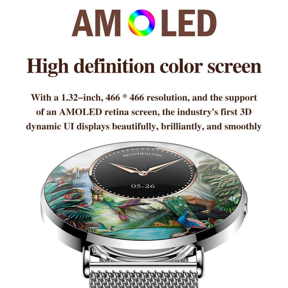 Smart Watch AMOLED Screen All Metal Body Women Blue Tooth Call 3D Dynamic Dial BT Call Smartwatch Heartrate Information Reminder Oasis Select