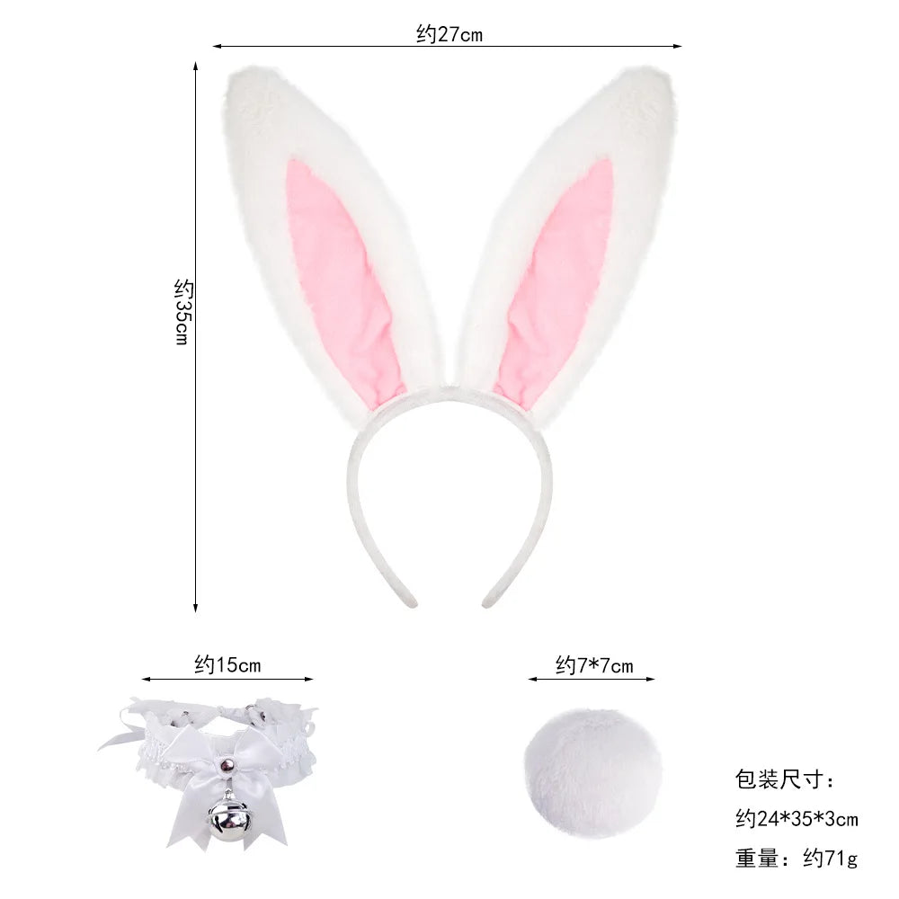 Easter Bunny Ear Headband Costume Halloween Headgear Judy Bunny Officer Dress Up Headband Hair Accessories Oasis Select 3psc set White A
