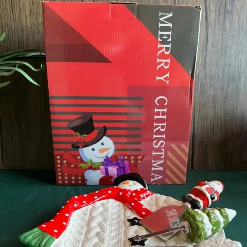 3D Snowman Pattern Plate Ceramic Dinner Plate Bowl Creative Painted Tableware Christmas Dessert Candy Tray Holiday Decor Gift Oasis Select