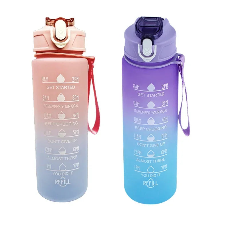 900ML Sports Water Bottle with Time Marker Leak-proof Cup Motivational Portable Water bottle Sport Fitness BPA Free Oasis Select PinkPurple-2Pcs 900ml