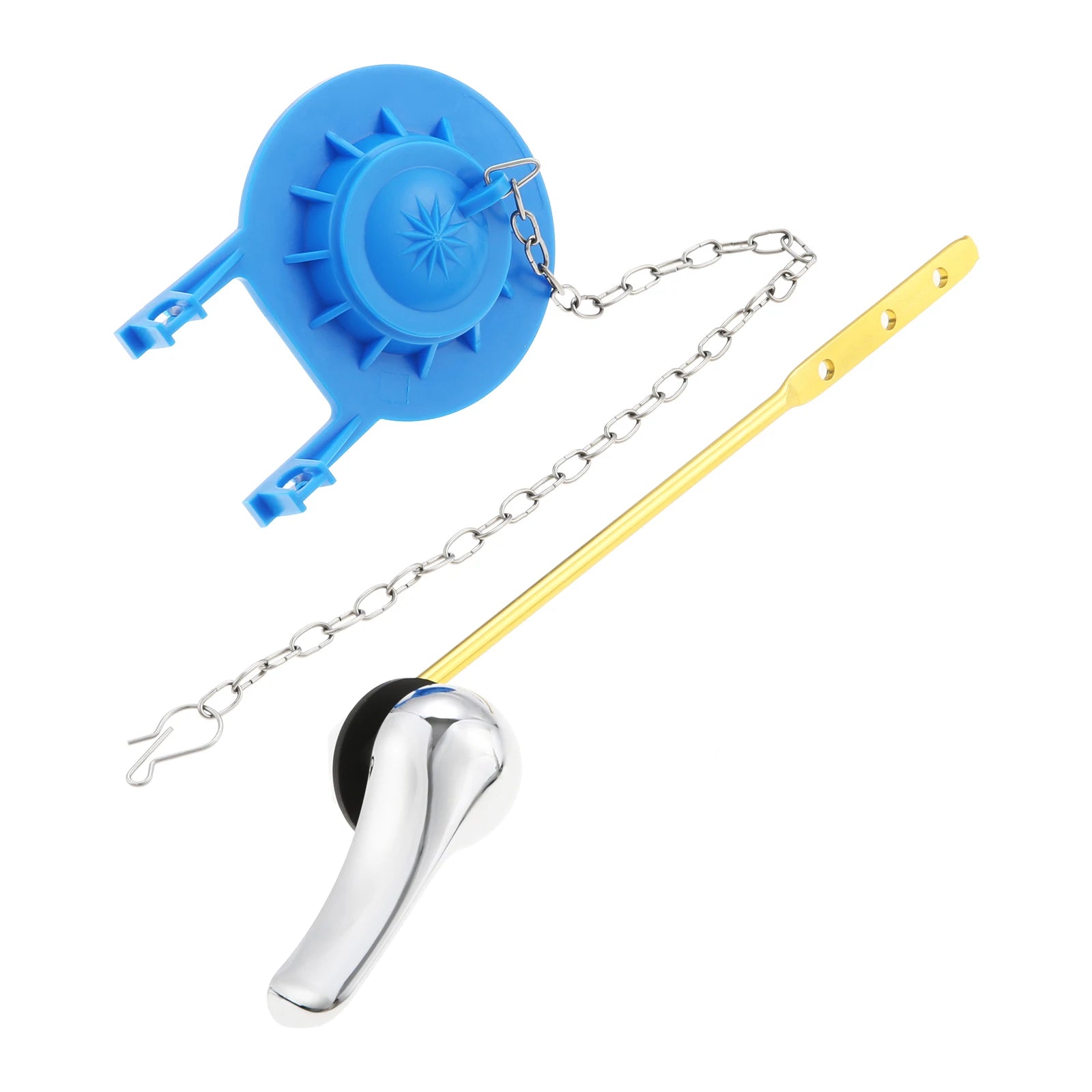 1Set Toilet Tank Handle & Red Flapper Kit,Fits 2" Flush Valves,Brass Plated Plastic,Stainless Steel Chain,Front Mount Tool-Free Oasis Select Blue