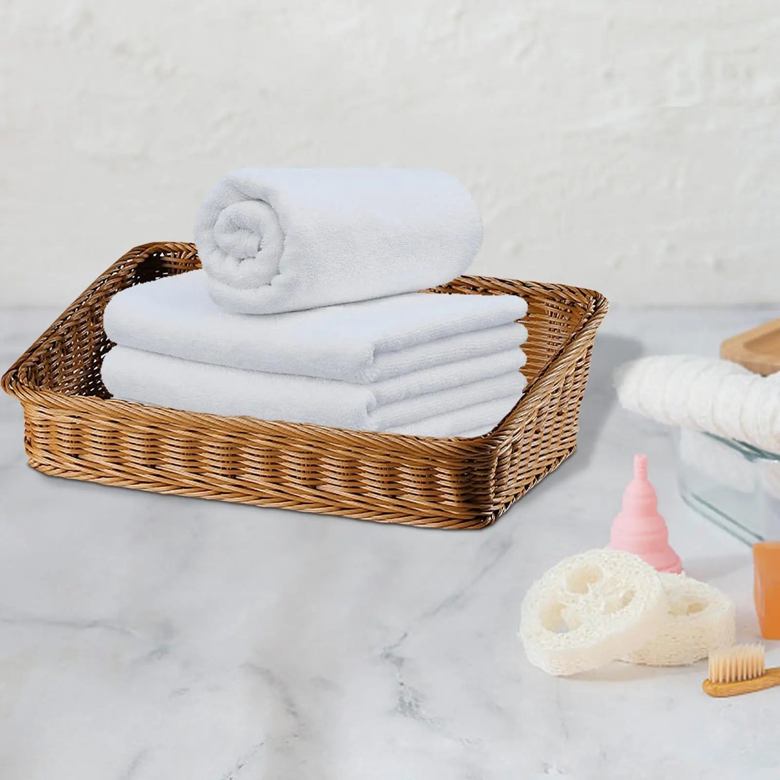 Handmade Woven Storage Boxes Straw Storage Baskets Rectangle Cosmetic Gadgets Toys Basket Container Home Organization Oasis Select