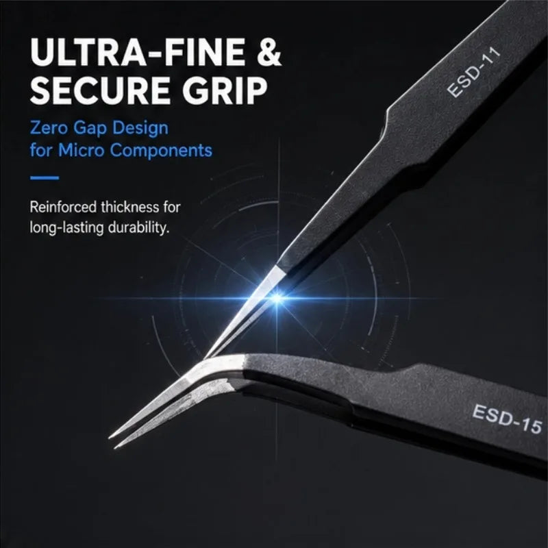 6pcs Precision Long Tweezers Set ESD Anti-Static Stainless SteelTweezers Repair Tools For Electronics Repair Soldering Craft Oasis Select