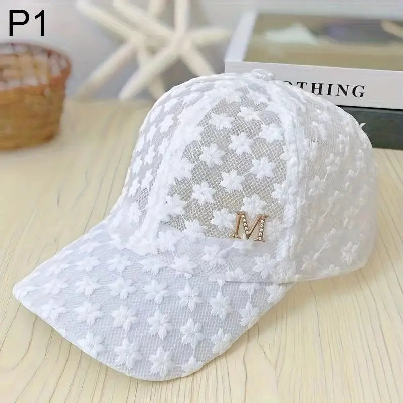 Lace Flower Baseball Cap for Women Adjustable Hollow Thin Summer Hat Breathable Sun Protection for Outdoor Sports Travel Oasis Select 1