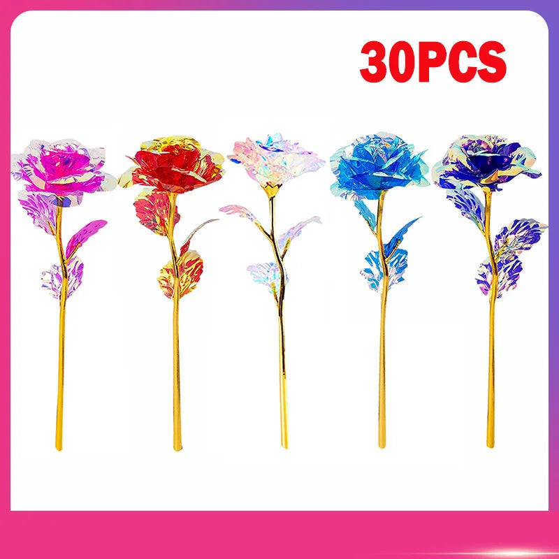 5pcs Colorful Luminous Rose Artificial Led Light Flower Gold Foil Rose Rainbow Simulation Bouquet Without Gift Colgifts For Girl Oasis Select 30PCS