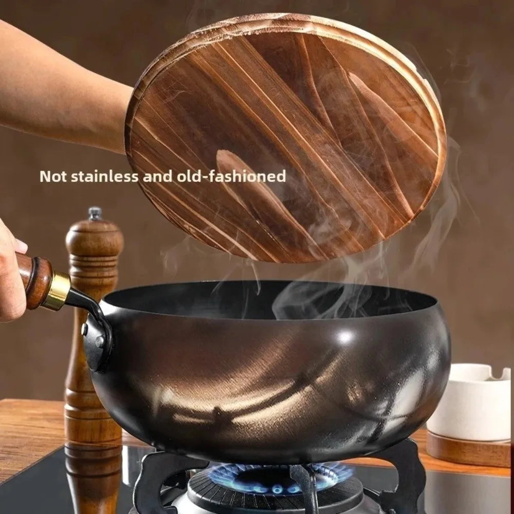 Wrought Iron Flat Bottom Wok – Uncoated Nonstick Stir Fry Pan
