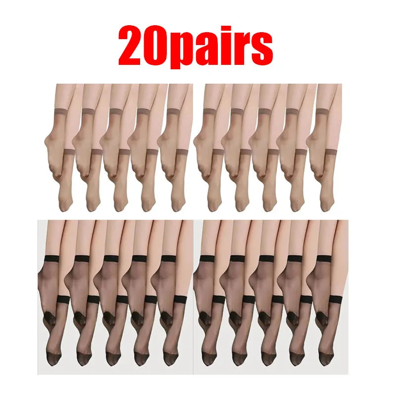10/20/30pairs Skin Socks Women Sexy Ultrathin Stockings Female Transparent Nylon Crystal Short Ankle Sock Non-Slip Silk Socks Oasis Select 20pairs mix 2 One Size
