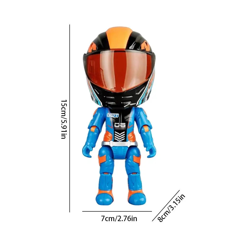 Motorcycle Rider Figurine Deformable Helmet Racing Driver Decoration Figurine Figurine Desktop Ornament Model Children's Gift Oasis Select