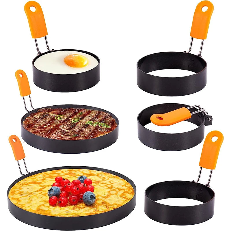Stainless Steel Egg Rings Pancake Mold Set – Silicone Handle Egg & Pancake Mold Oasis Select
