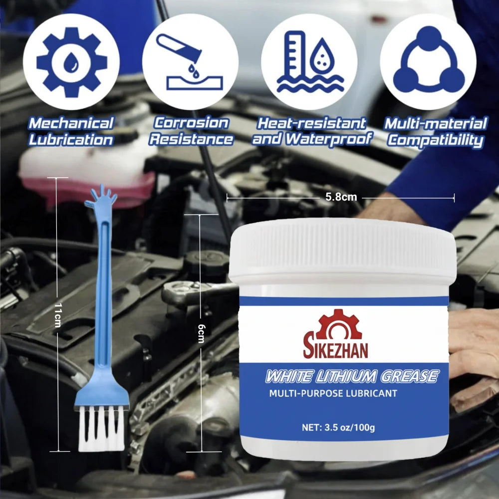 Premium White Lithium Grease With Brush Waterproof Multi-Purpose Lubricant Anti Rust Auto Marine Garage Door Hinge Metal Parts Oasis Select
