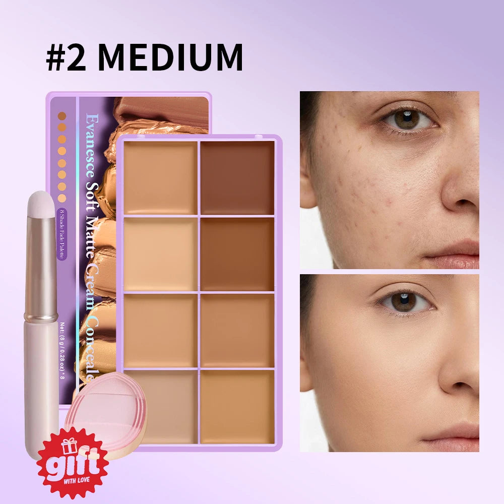 3pcs Cream Concealer Paltte & Gifts Brush Puff Long-Wear Natural Flawless Soft Matte Makeup Full Coverage Dark Circles Blemishes Oasis Select SET 2