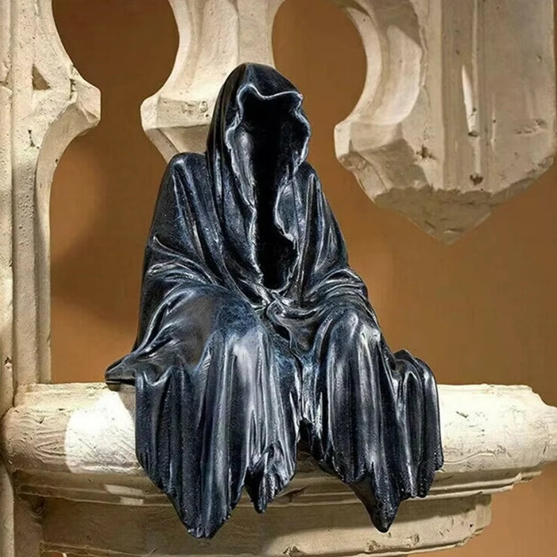 New Sale Resin Grim Reaper Sculpture Art Decorative Desk Figure Ornaments Mysterious Man Sitting For Home Desktop Decoration Oasis Select