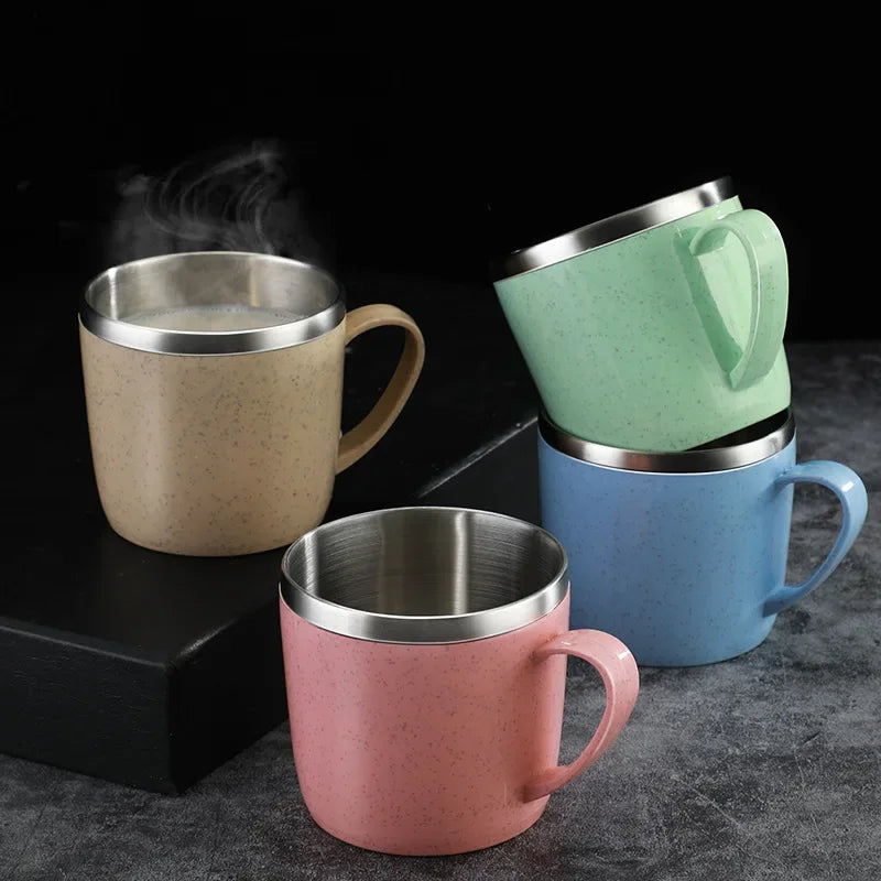 Stainless Steel Cup Double-Layer Shatterproof Anti-Scalding Coffee Tea Mugs with Handle Portable Insulated Cup for Home Office Oasis Select