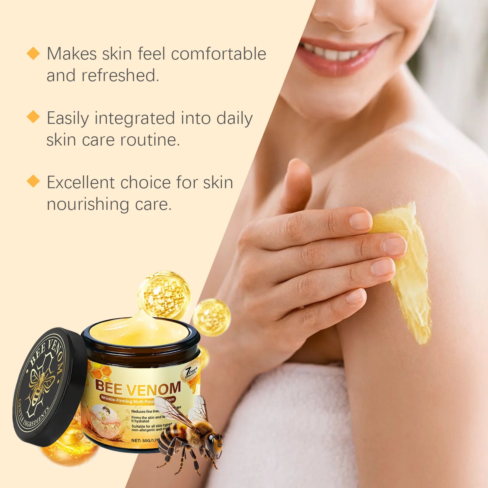 Bee Venom Firming Cream Anti-Wrinkle Lifting Face Moisturizer with Hyaluronic Acid Reduce Fine Lines Multipurpose Bee Venom Crea Oasis Select