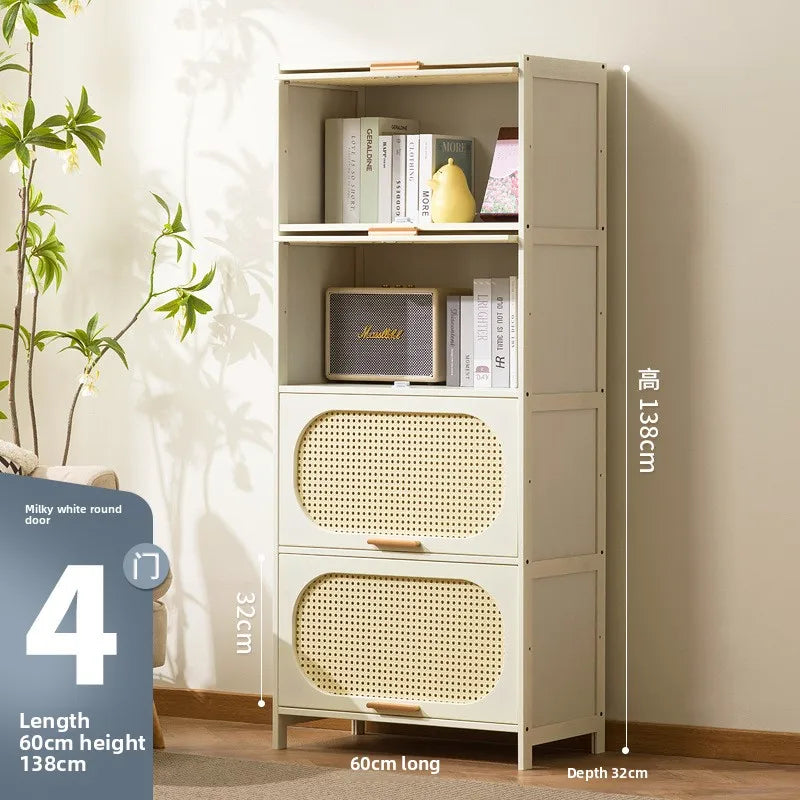 Cream wind all solid wood bookcase simple children's locker open storage cabinet living room study combination locker Oasis Select 60 long four doors