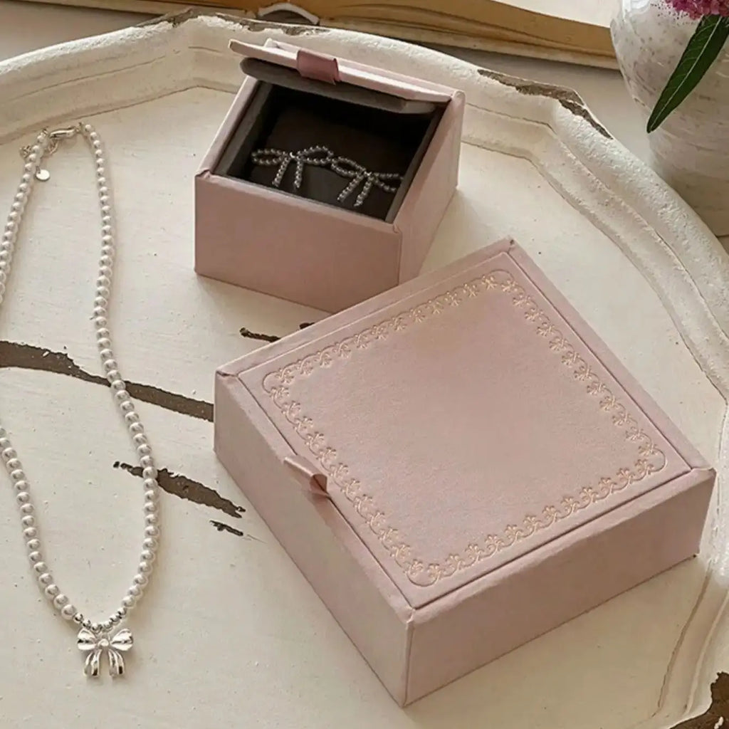 1pc retro flocking ins style jewellery packaging box pink hot stamping jewellery storage box Oasis Select