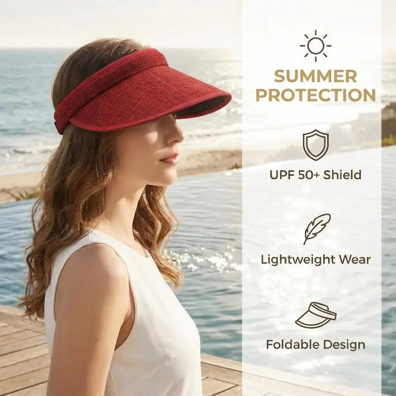 Women's Straw Sun Visor Hat UV Protection Adjustable Empty Top Casual Beach Golf Outdoor Sunshade Cap Oasis Select