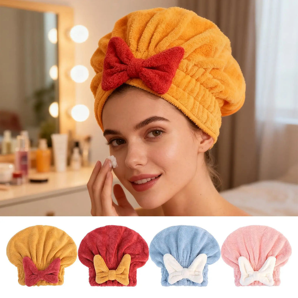 1Pc Hair Drying Towels Head Wrap with Bow-Knot Shower Cap Hair Turban HairWrap Bath Cap for Curly Long Wet Hair Drying Hair Oasis Select