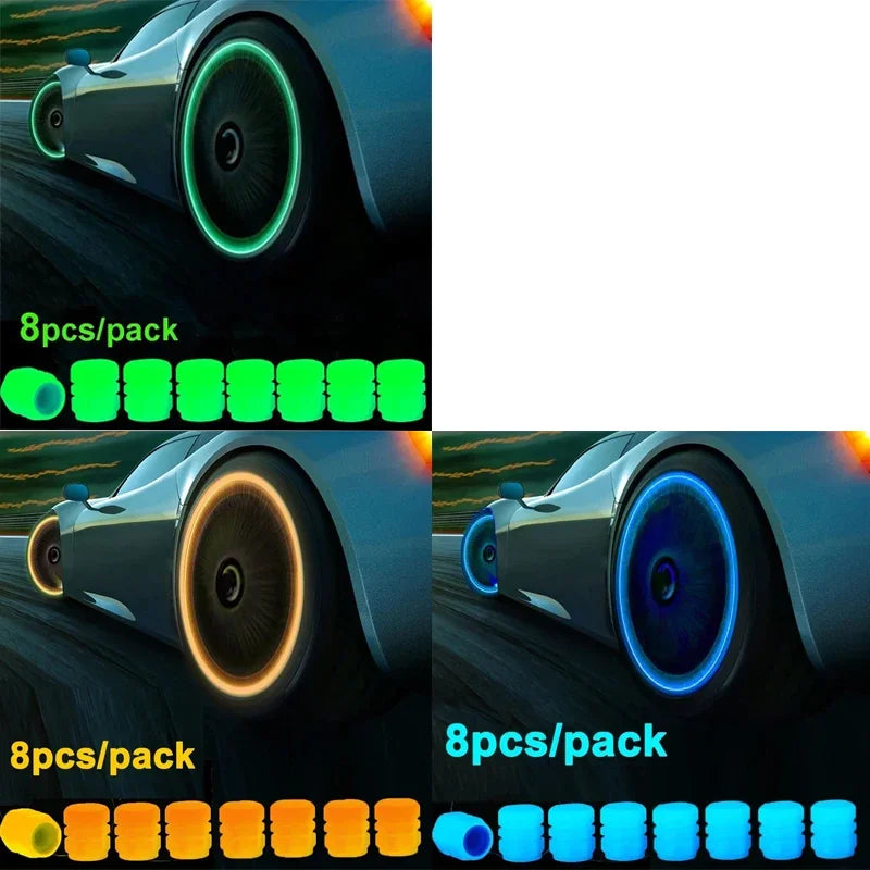 4/8/16/24pcs Tire Valve Caps Motorcycle Bike Wheel Nozzle Dustproof Tyre Valve Stem Fluorescent Night Glowing Car Accessories Oasis Select 24pcs (mixed) 1