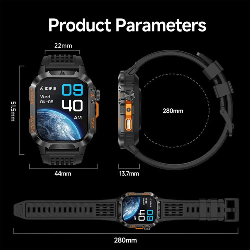 1200mAh Smartwatch Compass Health Smart Watch Men IP68 Waterproof Outdoor Sports Curved HD Screen BT Call LED Flashlight Clock Oasis Select