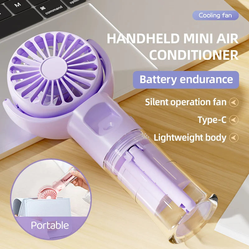 New Handheld Fan USB Rechargeable Portable Hanging Neck Misting Fan Adjustable Speed Spray Water Mist Fan Outdoor Camping Travel Oasis Select