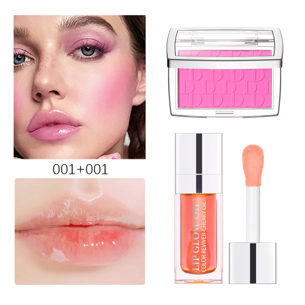 Lip Glow Oil & Matte Blush Set – Plumping Hydrating Duo Lip & Blush Set Oasis Select 001