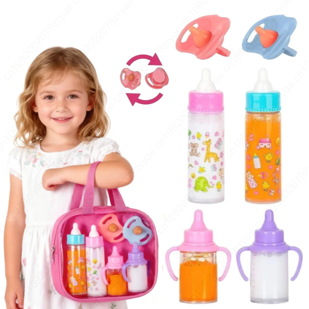 Newborn Doll Accessories Kit with Clear Display Rainbow Carrying Bag Transparent Display Window Fit 14inch Dolls Doll Travel Set Oasis Select