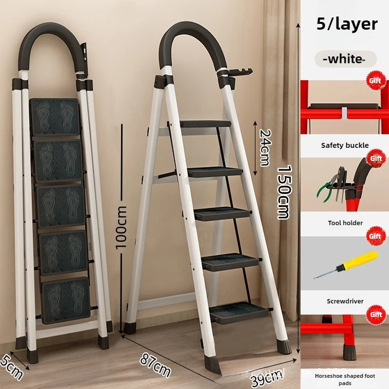 Ladder, zigzag ladder, folding ladder, three four five six step ladder, thickened carbon steel engineering ladder Oasis Select Whitefivestep