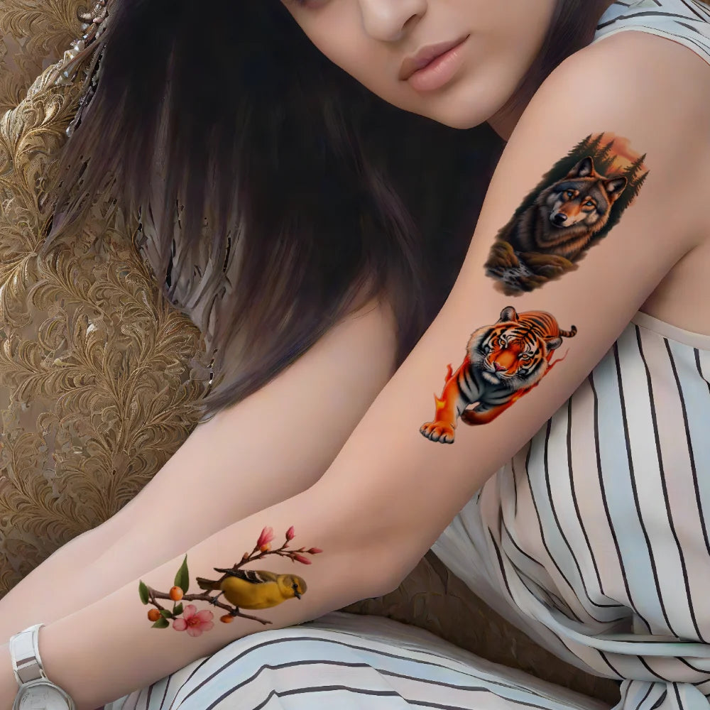 9-Piece Waterproof Temporary Tattoo Stickers – Wolf & Bear