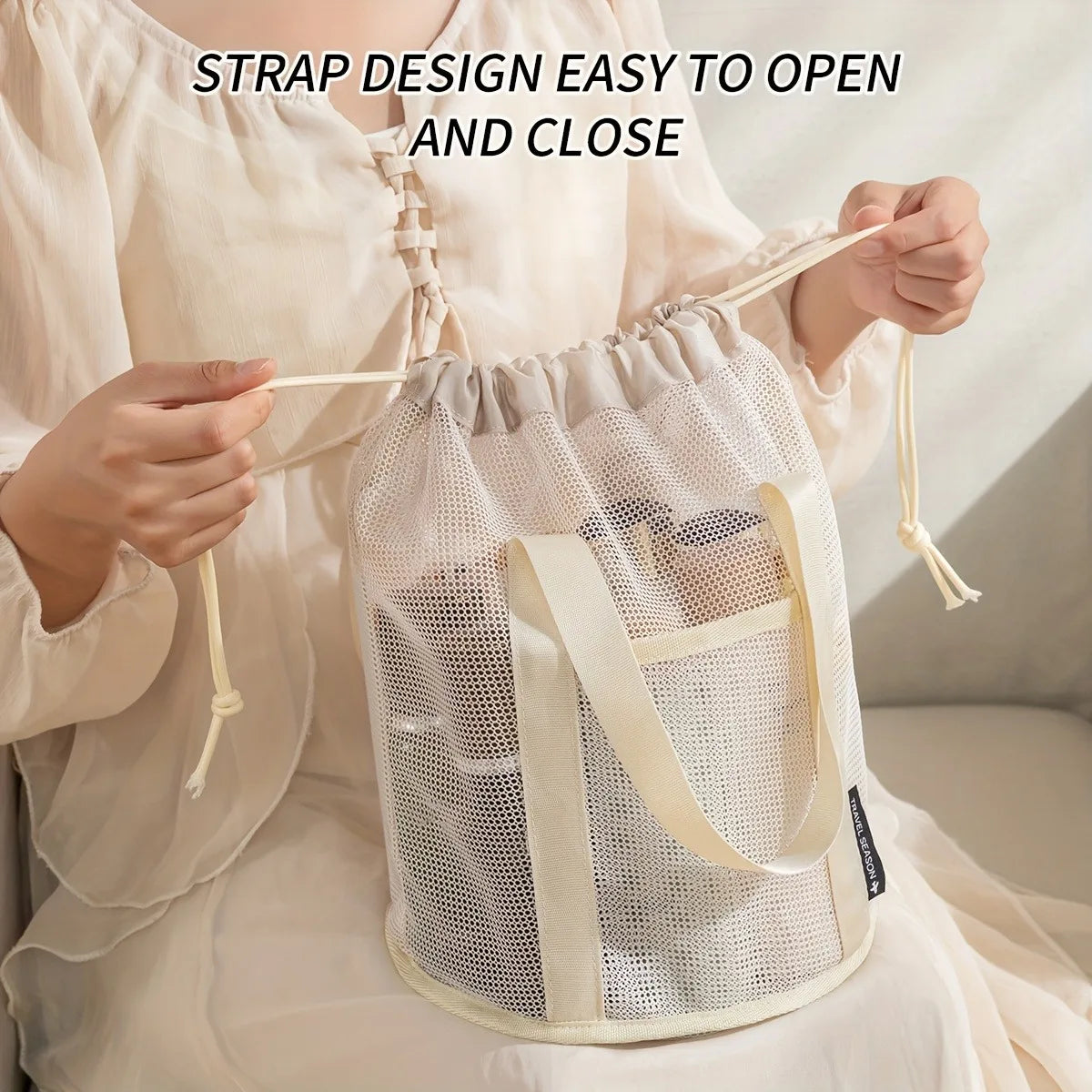 Large-capacity Drawstring Mesh Beach Bag Storage Pouch, Can Be Worn As A Shoulder Bag or Carried By Hand Oasis Select