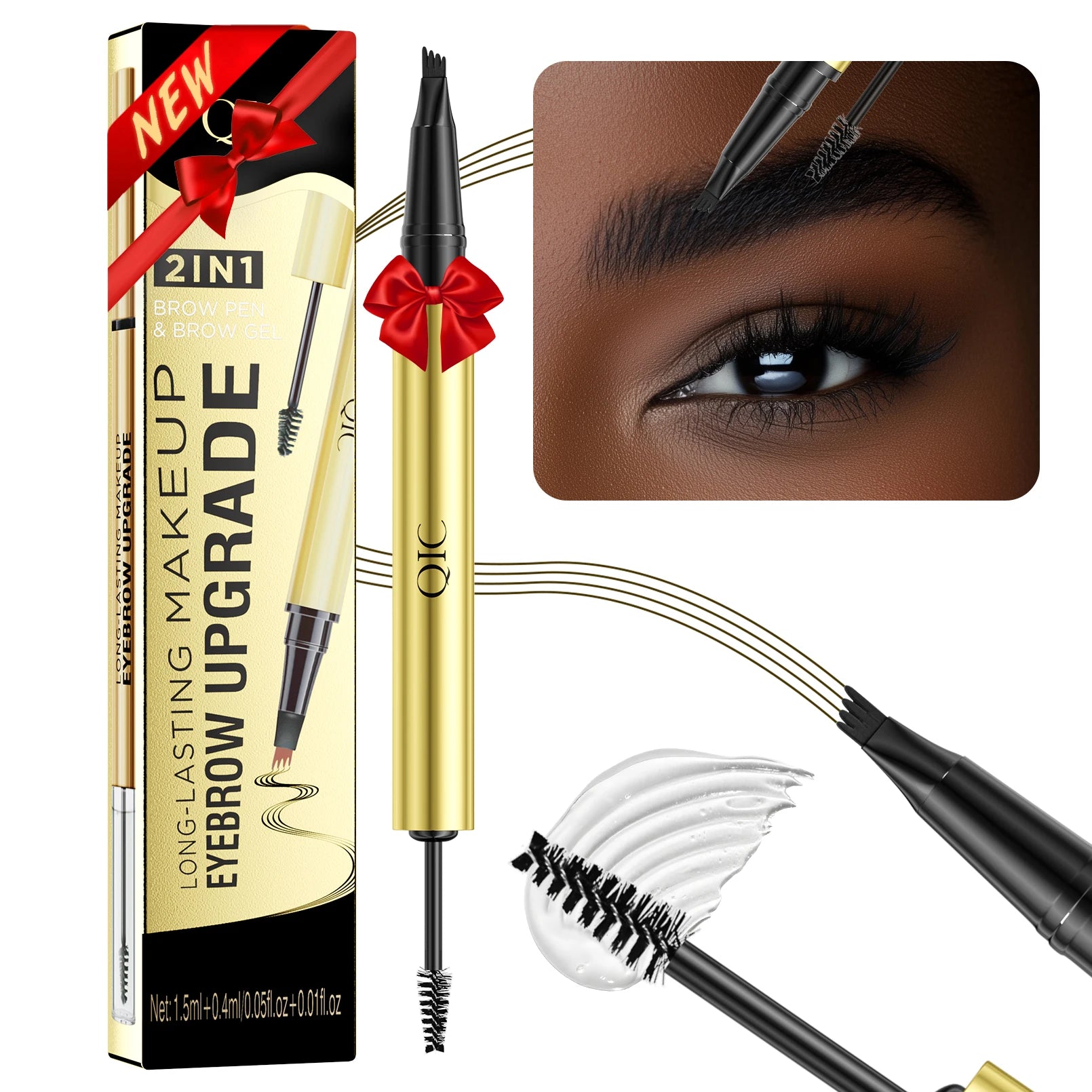QIC 4-Tip Waterproof Liquid Eyebrow Pen – 5 Colors