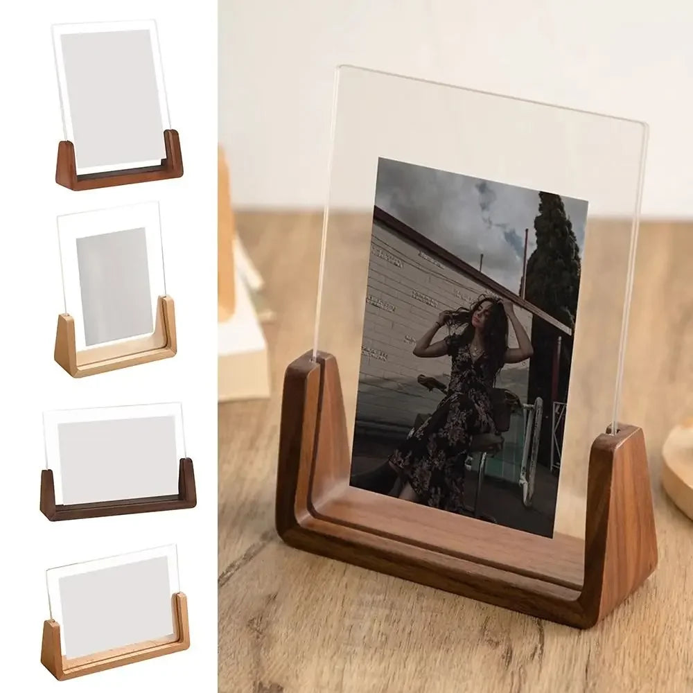 Walnut/Beech Creative Photo Frame Acrylic U Shape Transparent Frame Desktop Wood Wedding Pictures Frame Office Decor Oasis Select