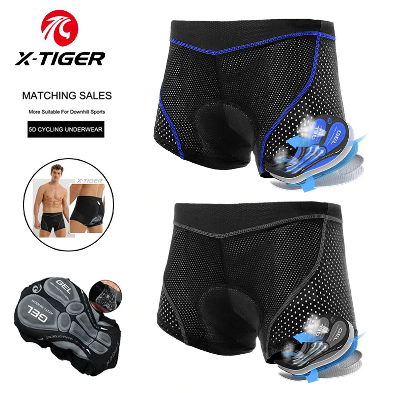 X-TIGER Men's Padded Cycling Underwear 5D Gel Cushioning MTB Boxer Shorts Breathable Road Bike Underwear Cycling Shots Ciclismo Oasis Select