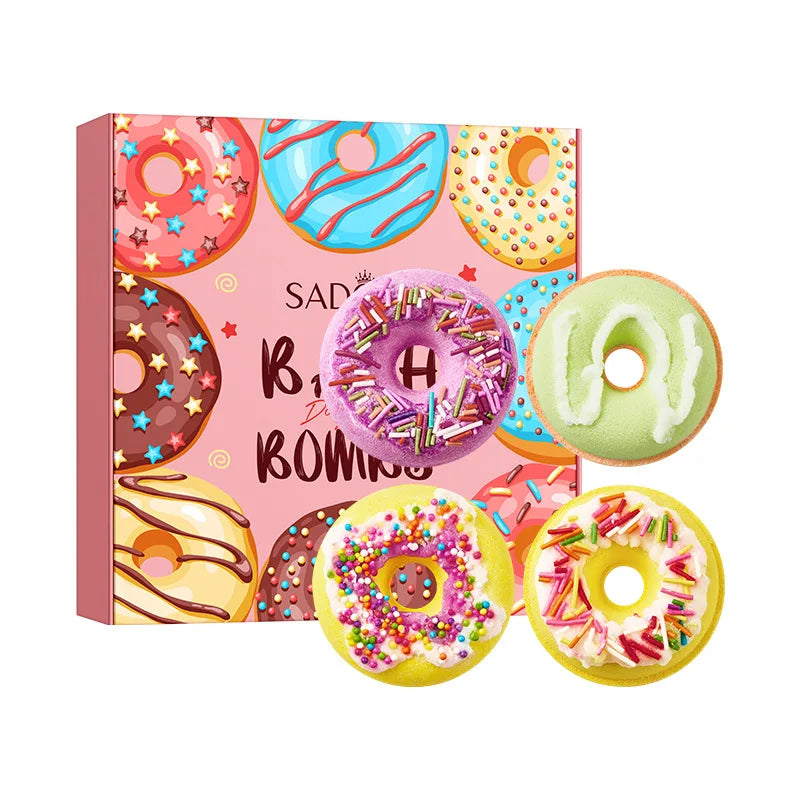 Donut Bath Bombs Set – 4pc Sea Salt & Shea Butter Fizzy Soaks