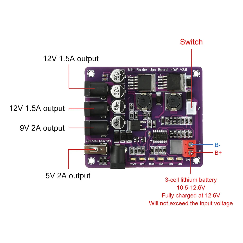 40W Mini Router UPS Board DC 12.6V To 13.0V UPS Step Up Down Board Buck Converter Power Supply Module Oasis Select