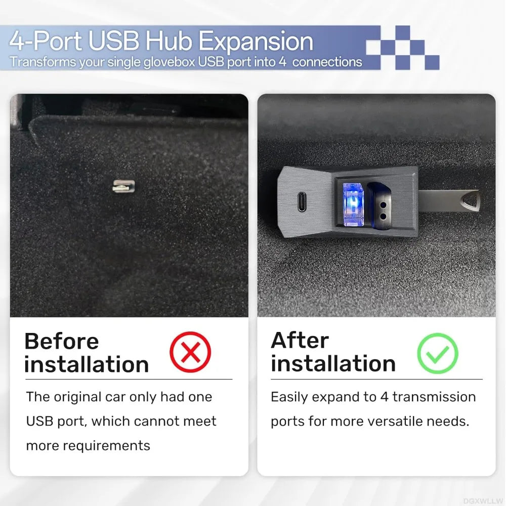 Custom Fit Easy Install Glovebox USB Hub For Tesla Model YL Y Juniper Launch Model 3 Highland Type-C Splitter Docking Station Oasis Select