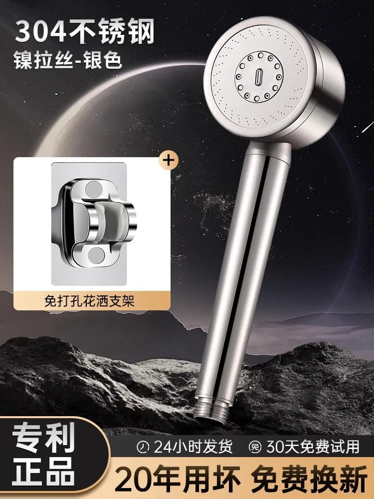 304 Stainless Steel 3 Modes Shower Head Round High Pressure Spa Showerhead Hose Bath Bathroom Faucet Accessories Set Gadgets Oasis Select Shower Holder