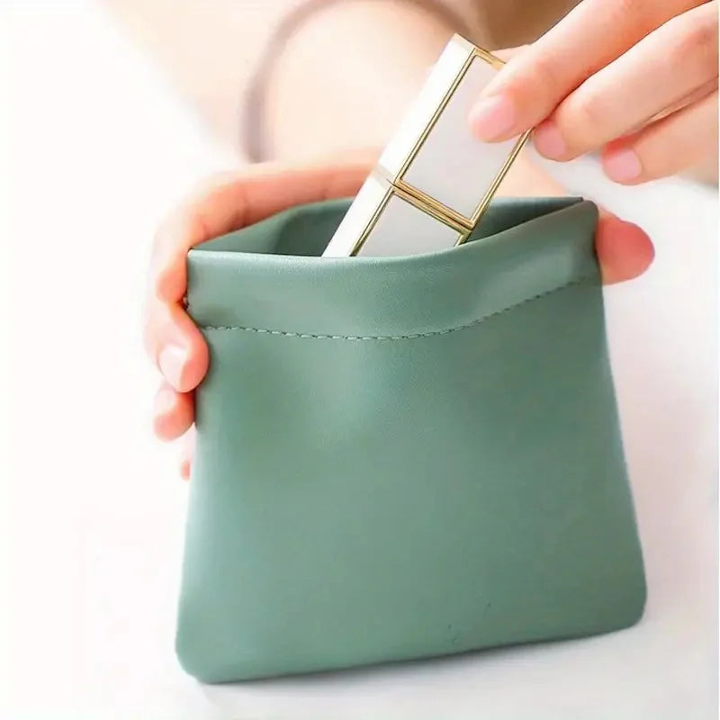 2pcs Fashion Simple Lipstick Makeup Bag Portable Mini Jewelry Handbag Travel PU Key Small Bags Women Girls Oasis Select green