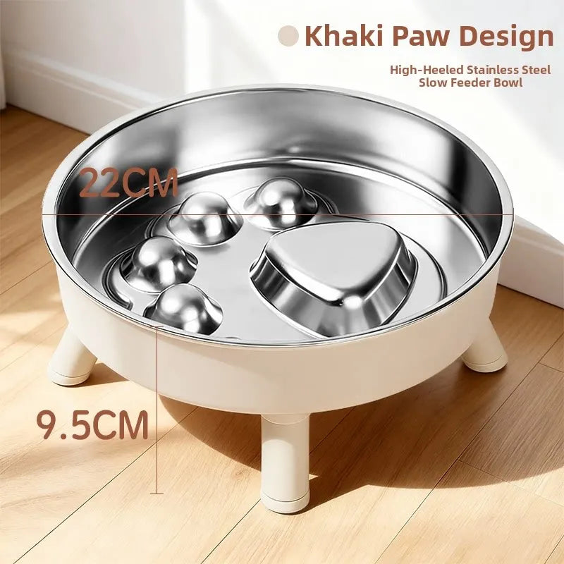 Stainless Steel Elevated Slow Feeder Dog Bowl - Non Slip, Dishwasher Safe, Neck Support & Bloat Prevention Oasis Select khaki