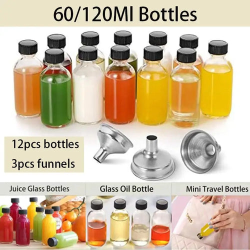 12-Pack 2oz Clear Glass Bottles with Lids & Funnels – 60ml Glass Bottle Set Oasis Select