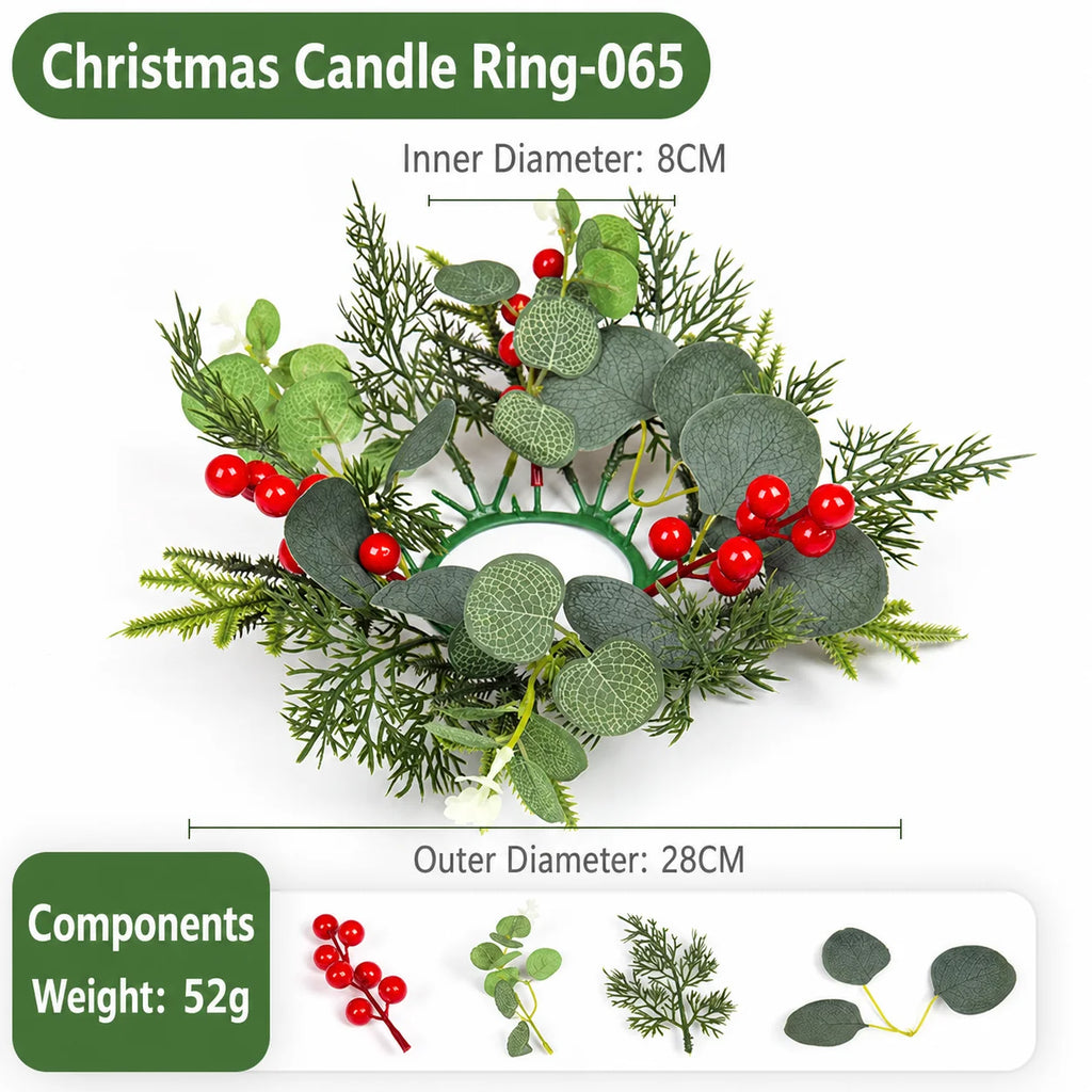 Artificial Christmas Candle Ring Wreath with Pine Cone Red Berries for Table Centerpiece Holiday Home Decoration Oasis Select color 2