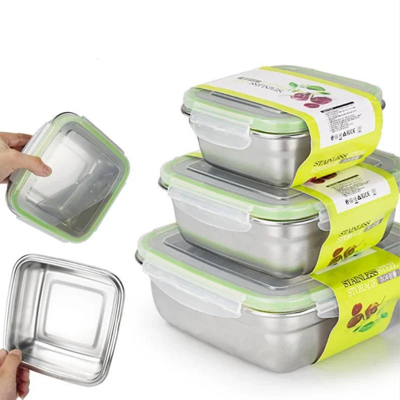 3 Pieces Stainless Steel Food Containers Food Storage Box Square Lunch Box 400/750/1200ml Oasis Select