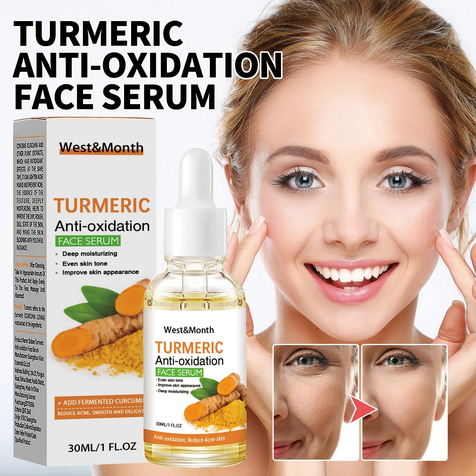 Turmeric Anti-oxidation Face Serum 30ml Hydrating Moisturizing Facial Skin Care Essence for All Skin Types Soft Delicate Skin Oasis Select