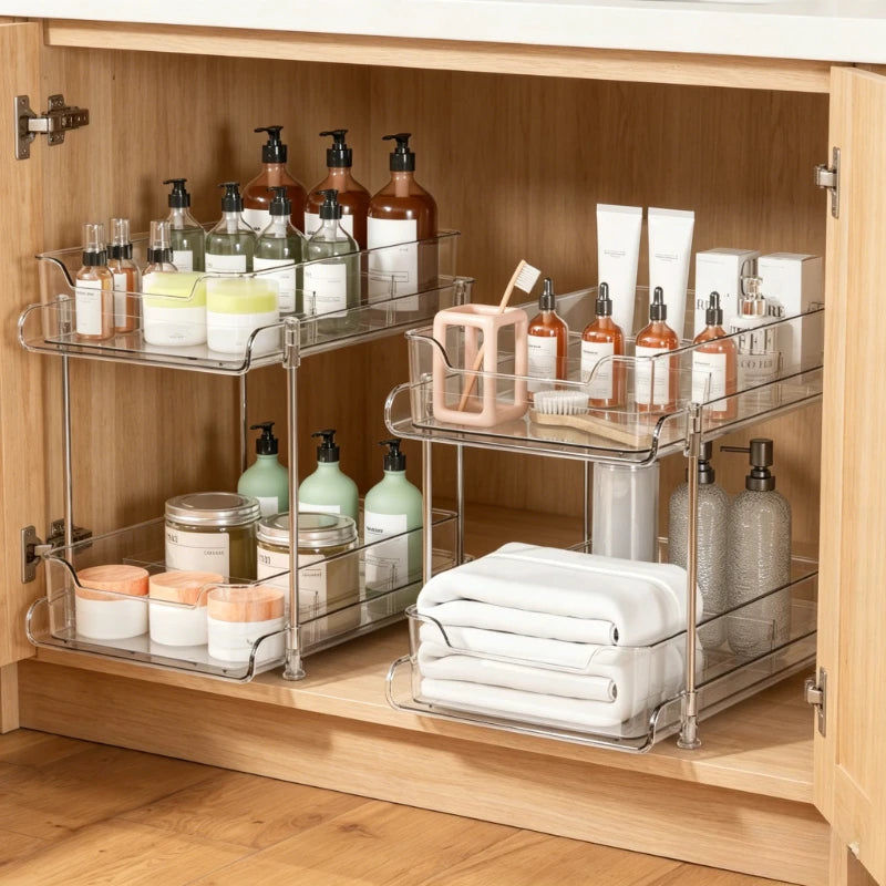2 Tier Under Sink Organizer Sliding Cabinet Basket Organizer Drawer Under Sink Storage Rack Acrylic Bathroom Kitchen Organizer Oasis Select
