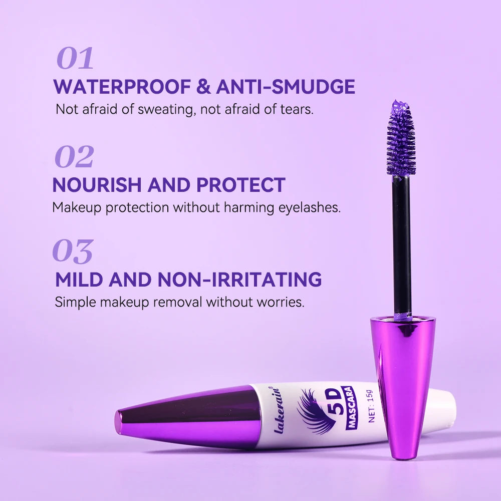 Lakerain 5D Mascara Eyelashes Lengthening Long-Lasting Intense Black Waterproof Nourishing Smudge-Proof Mascara Eye Makeup Oasis Select