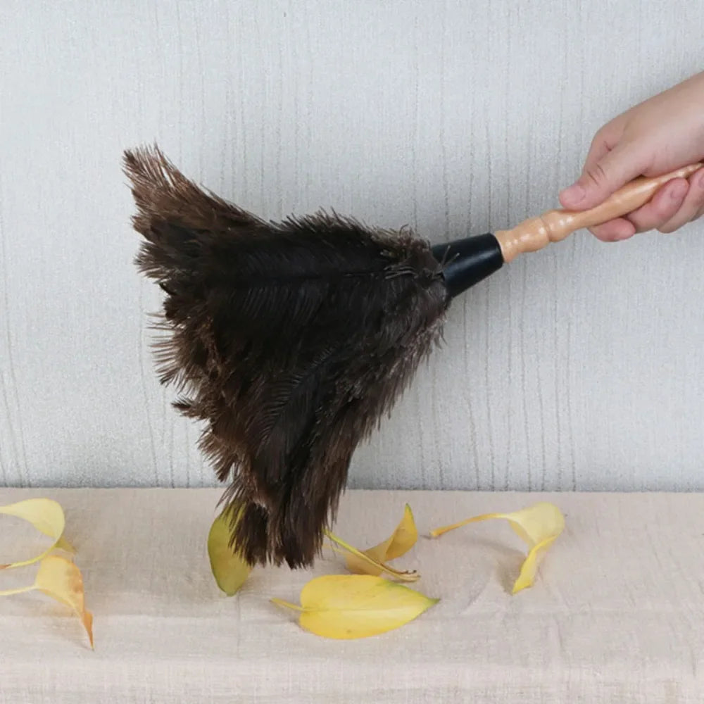 Feather Duster Wooden Handle Duster Anti-static Dust Removal Dusters Ostrich Duster Feather Fur Brush For Home Cleaning Tools Oasis Select