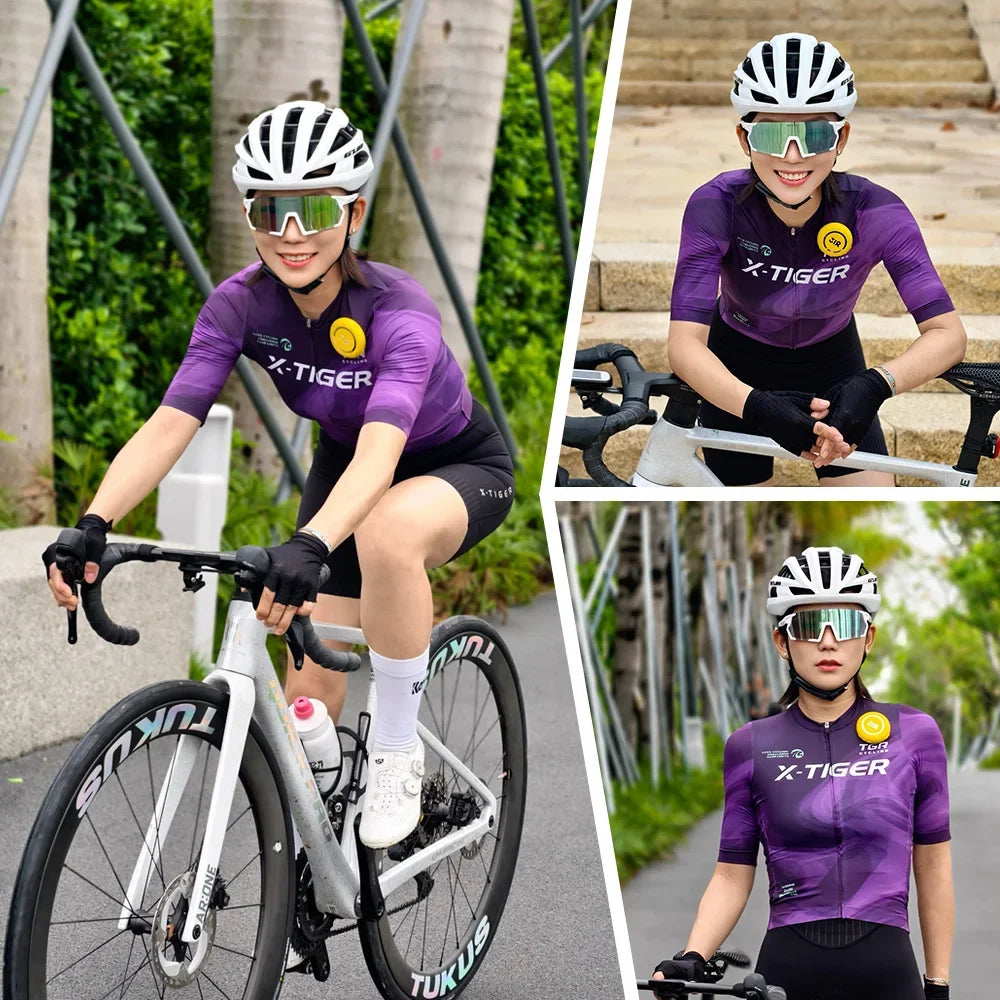 X-TIGER Cycling Jersey Women Outdoor Breathable Quick-drying Short Sleeve Pro High Elastic For Long Distance Bicycle Clothing Oasis Select