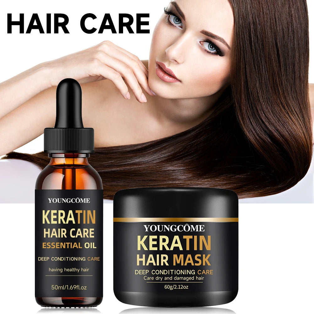 YOUNGCOME Keratin Hair Mask & Essential Oil Set – 5 Min